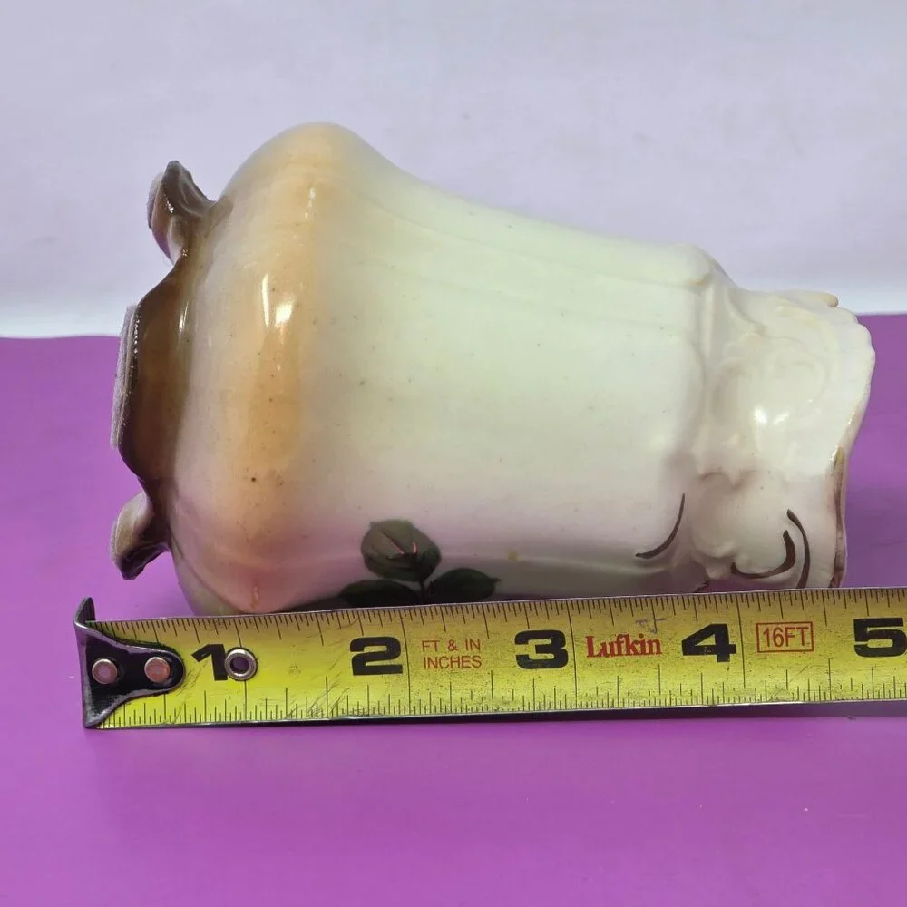 Antique Austrian‎ Floral Ceramic Creamer With Gold Trim & Scalloped Rim